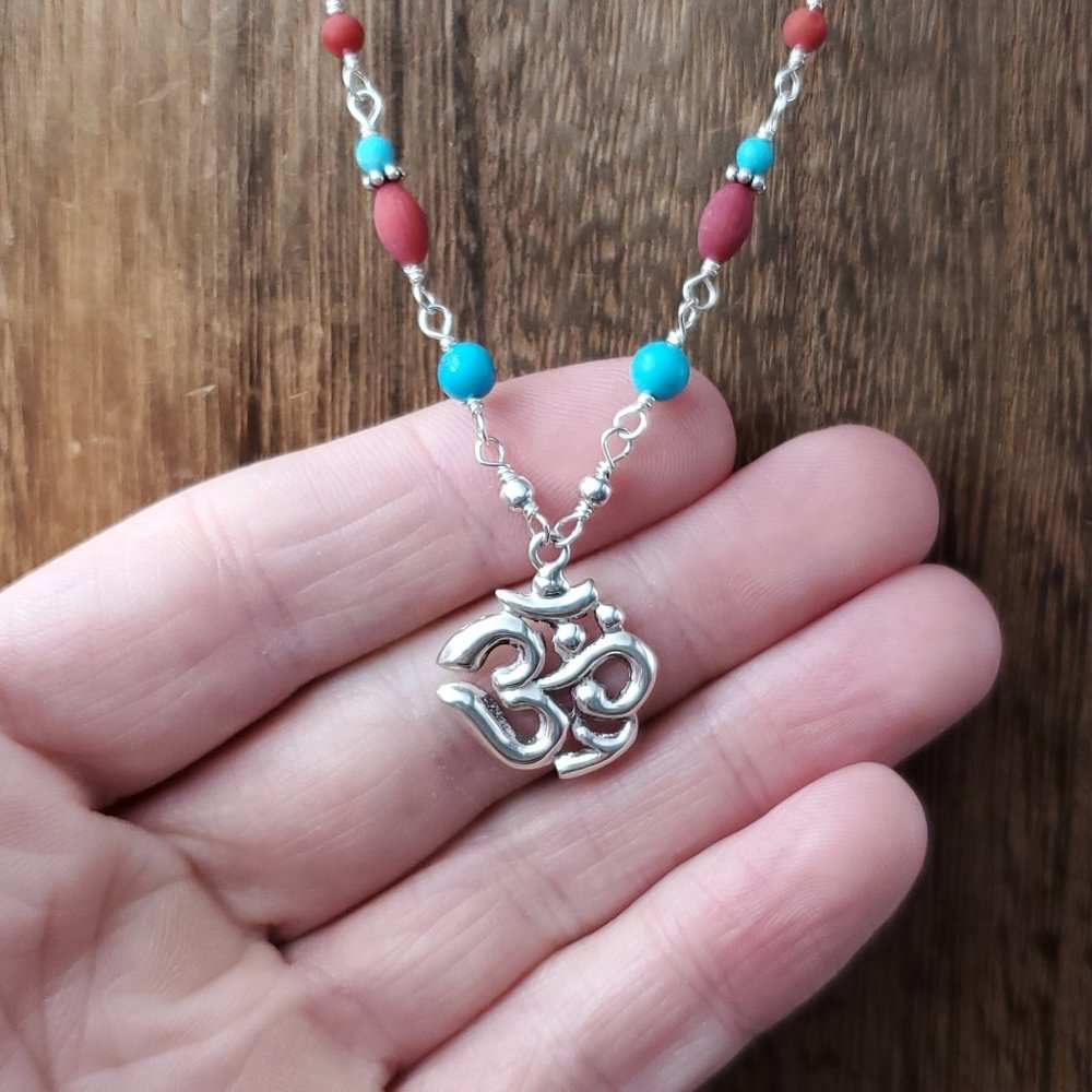18 Inch Sterling Silver Foreign Symbol Stone And Shell Necklace